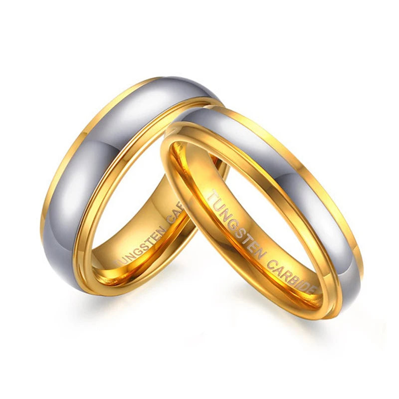 High Polish Blank Simple Design Couple Band 4mm 6mm Gold Plated Tungsten Carbide Ring