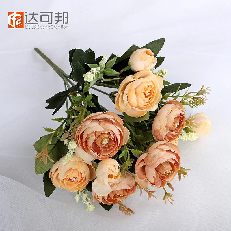 DKB Best Selling Factory Wholesale Peonies Lotus Ranunculus Artificial Silk Flower Bouquet on Discount