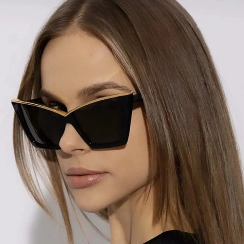 STORY KD493 Popular Gold Top Polygon Shades Ladies Luxury Brand Design Gradient Sunglasses Irregular Leopard Cat Eye Sun Glasses