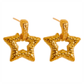 JINYOU 2429 Stainless Steel Star Hollow Drop Earrings Gold Silver Color Metal 18K PVD Waterproof Vintage Stylish Daily Jewelry