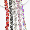 Red Horse Eye Rhinestone Cup Chain Sew on Bridal Decorative Crystal Leaf Ribbon Applique Trim for Clothes Shoes Bags Decoration