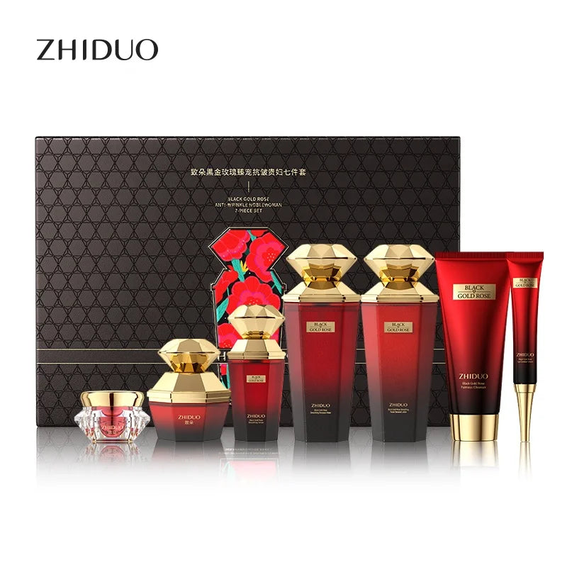 ZHIDUO Wholesale Private Label Skin Care Skin Anti-wrinkle Black Gold Rose Noblewoman Seven Piece Set