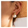 Vintage Stainless Steel Gold Plated Earrings Hypoallergenic Delicate Oval Pearls Temperament Stud Earrings for Women