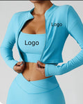 Women Legging Yoga Sets Two Pieces Zip up Cropped Yoga Clothing Long Sleeve High Waisted Scrunch Fitness Gym Sets