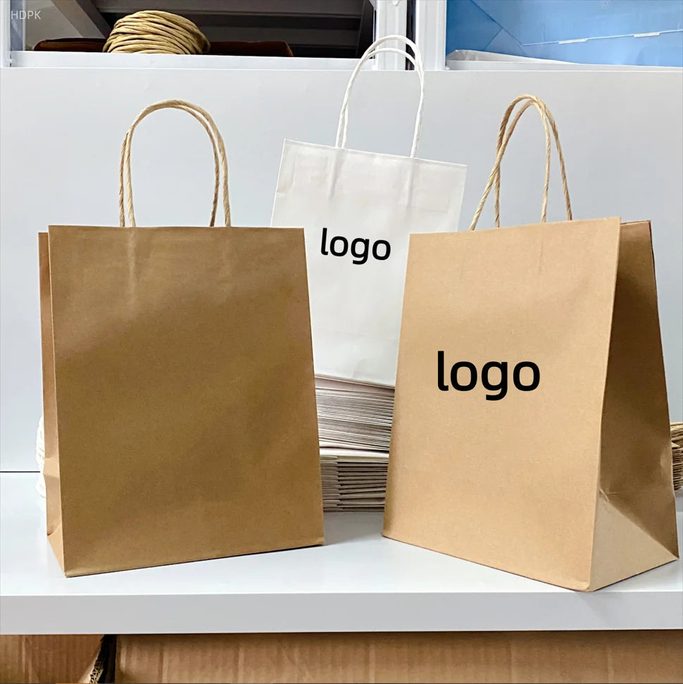 For HDPK Customised 100% Recyclable Paper Bags Large Medium Size for Gifts & Supermarket Use with Your Own Logo