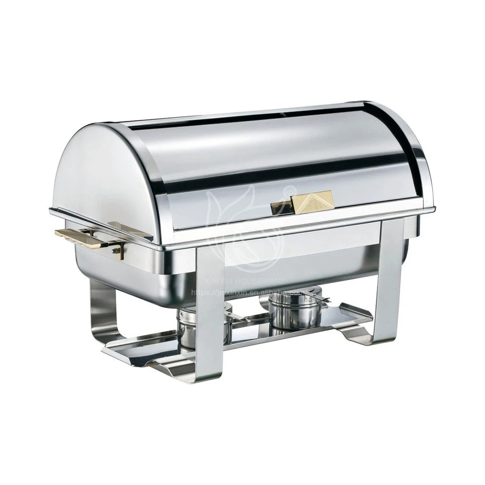 New Design Zinc Alloy Handle Half Roll Top Chaffing Dishes Stainless Steel for Serving Food in Hotels Kitchens Restaurants