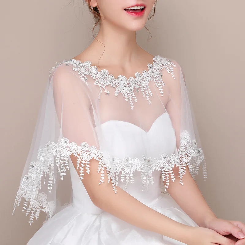 Genya Women's Lace Appliques Shawls Wedding Bridal Cape Shoulder Covers Lace Shawl Wrap for Bride With Embroidered Lace Tulle