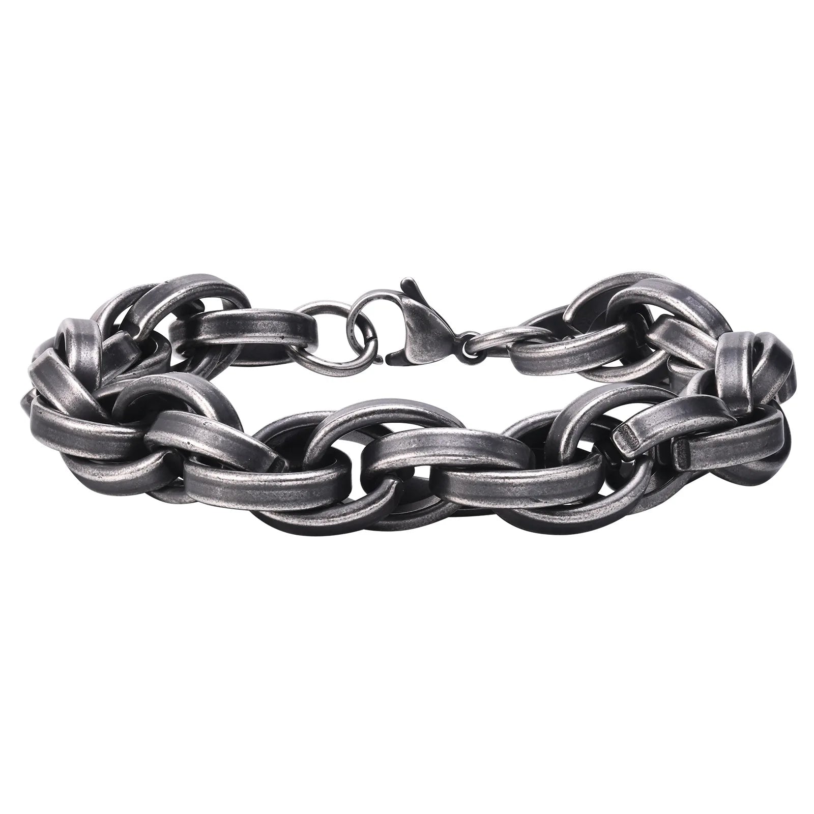 Simple Hook Buckle Geometric Classic Cuban Link Chain Cuff Bracelet 11mm Width High Quality Chunky Stainless Steel Silver Plated