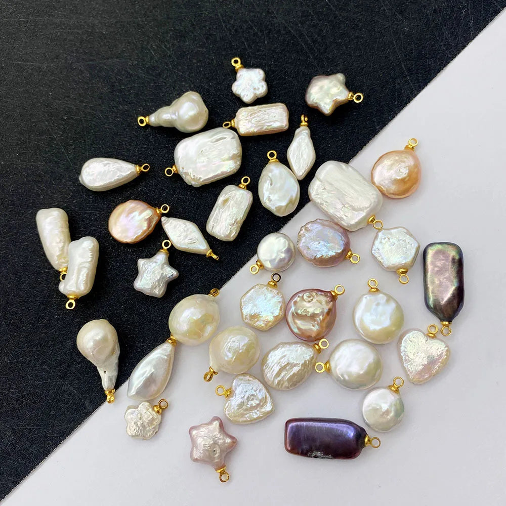 Natural Stone Freshwater Pearl Pendant Irregular Star Round Heart Baroque Pearl Charm White Freshwater Pearls Pendant