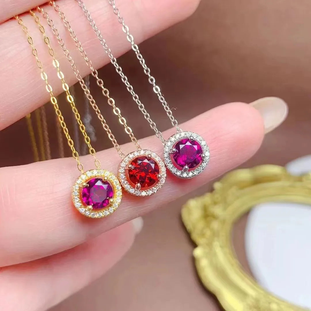 Wholesale Custom 925 Sterling Silver 18k Gold Plated Chain Natural Garnet Vintage Jewelry Pendant Necklace