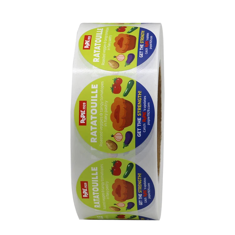 New Arrival Custom Printed CMYK Color Sticker Permanent Adhesive Custom Label for Snacks Sandwiches Candies Pizza Olive Oil