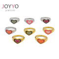 Fashionable Trendy Princess Cut Stainless Steel Double Heart Rings 18K Gold Plated Colorful Love Enamel Unisex Anniversary