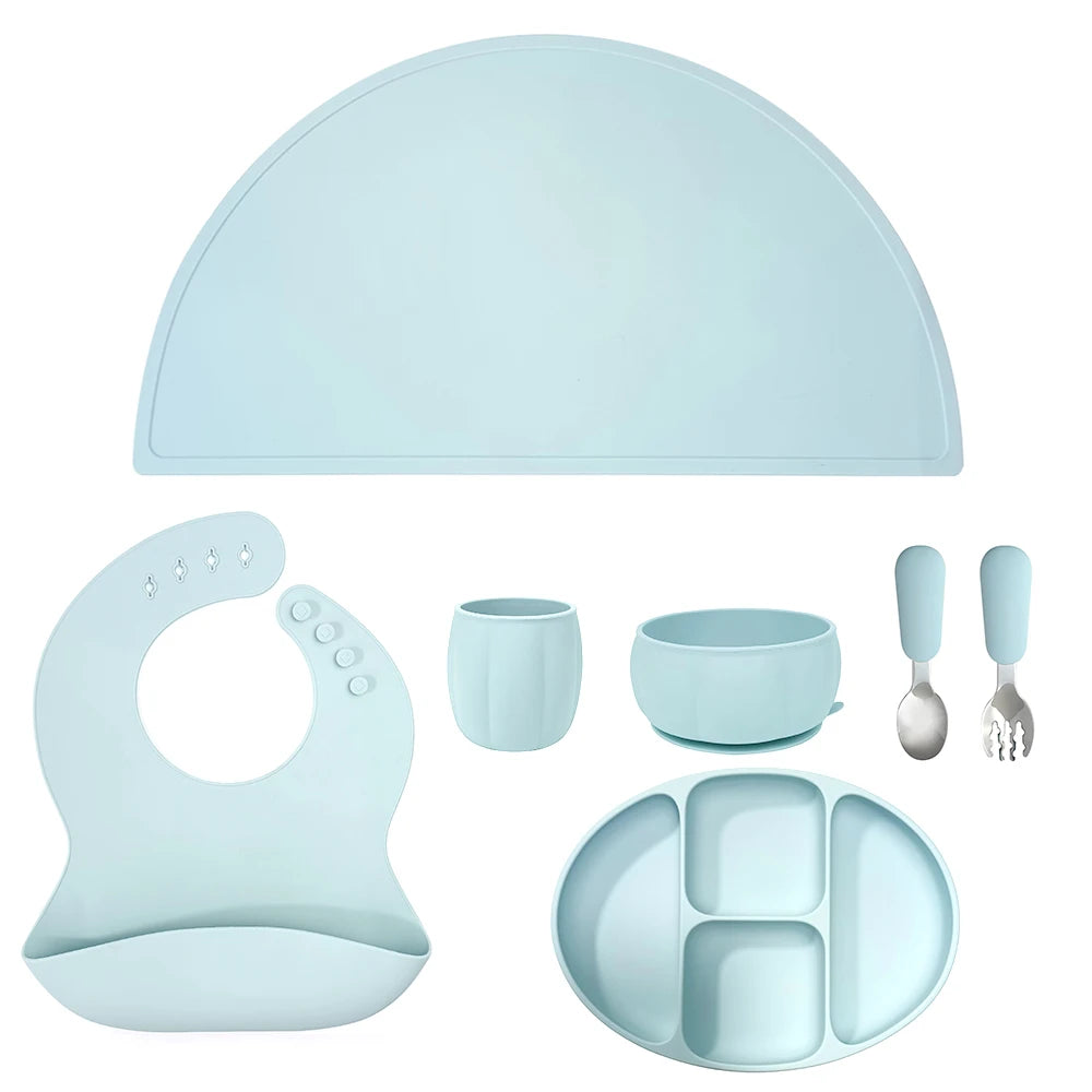 Baby Feeding Tableware Kit Plate With Suction Bottom Custom Design Wholesale Dinner Silicone Plato and Spoon Set