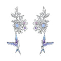925 Sterling Silver Purple Flower & Bird Stud Earrings for Women Spring Jewelry Gift for Family Daughter Girl Mom SCE1863