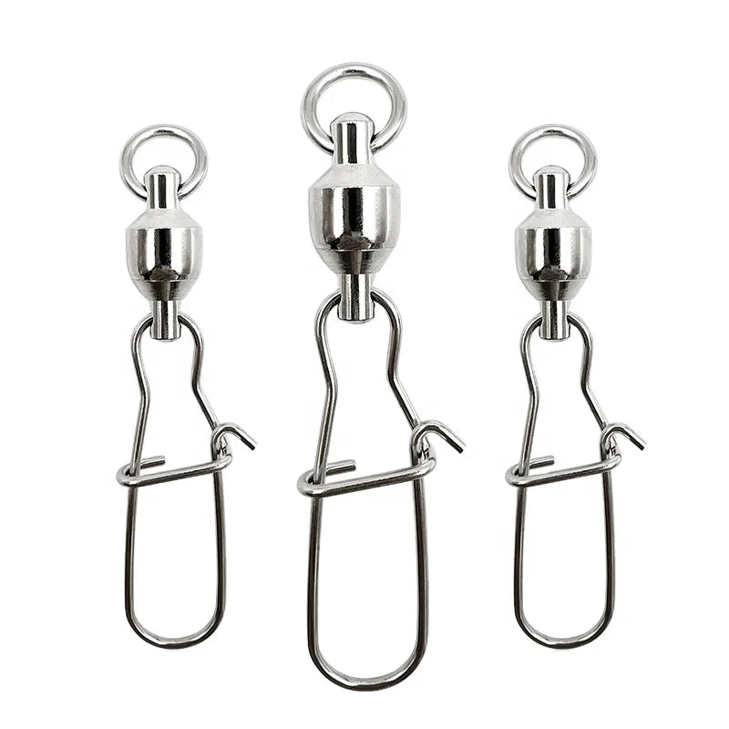 Stainless Steel Fishing Swivel Snap Ball Bearing Swivel Connector Solid Welded Rings with Duo Lock Snap Fishing Tackle