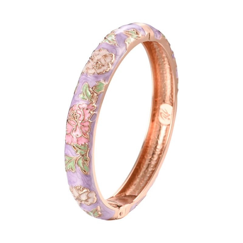 Daili Women's Fashion Charms Bracelet Wholesale Colorful Flowers Cloisonne Zinc Alloy Enamel Plated Jewelry Bangle