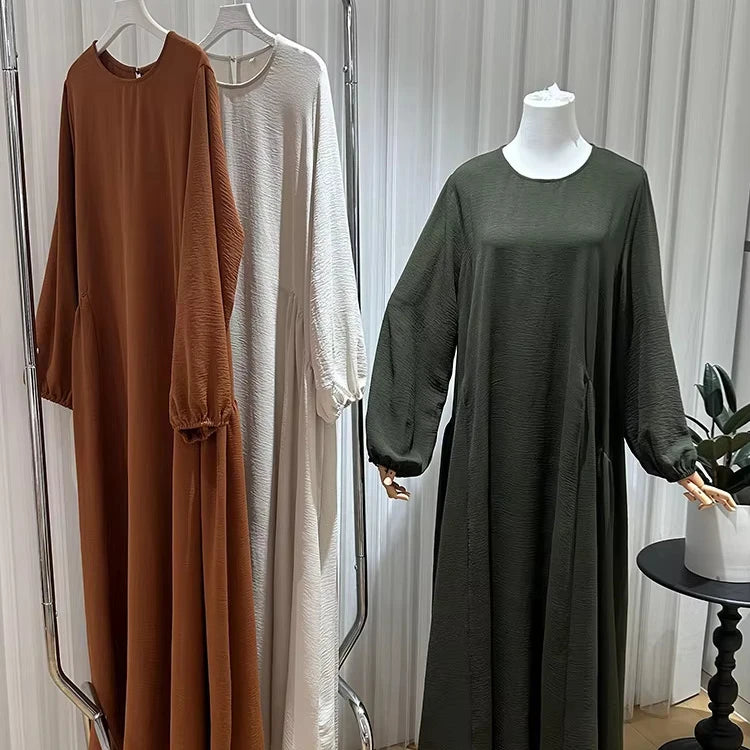 EID Robe Dubai Turkey Crystal Boubou Kaftan Solid Colour Blue Black Caftan Marocain Kaftan Dress
