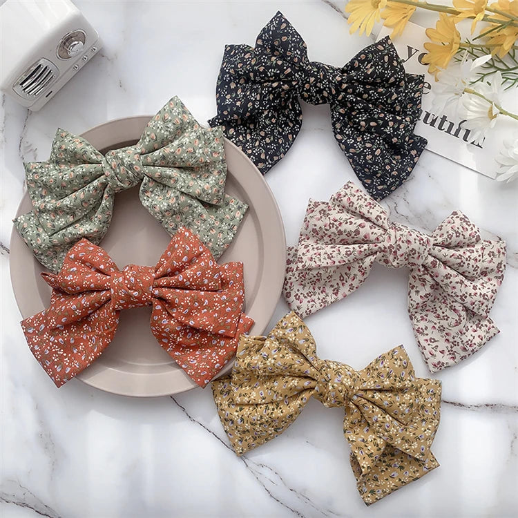 Wholesale Women Hair Accessories 3 Layers Butterfly Hair Claws Custom Print Floral Bowknot Hair Clips
