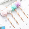 Lovely Kawaii Puffball Pompom Crown Metal Barrel Ballpoint Pen with Customizable Quick-Dry Ink for Student Gifts