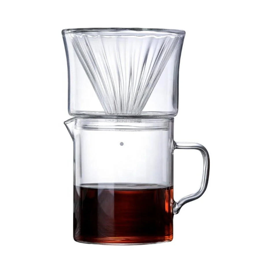 Factory Supply Thickened Handmade Glass Coffee Funnel Drip Filter Cup Striped Glass Coffee Filter