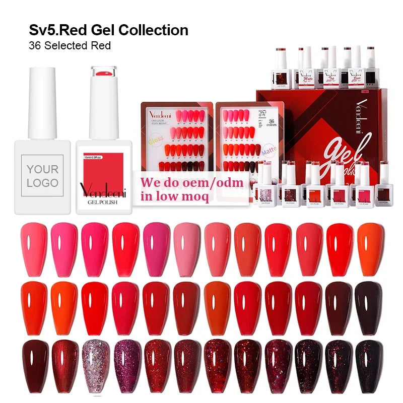 Vendeeni Nail Supplies New Year Red 36Colors Gel Nail Polish Kit OEM Free Custom Professional Salon High Pigment Nail Gel Polish