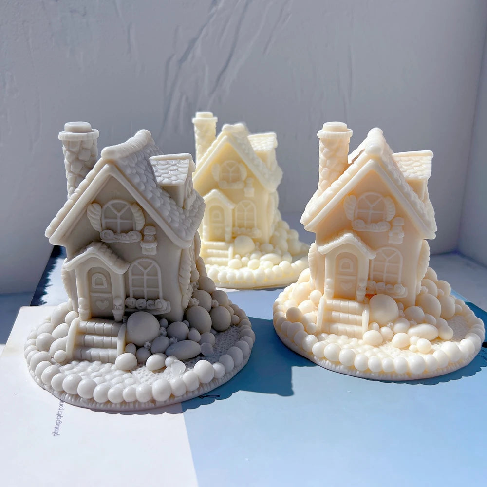 Cute House Candle Silicone Mold Gingerbread Home Plaster Gypsum Mould Icing Mansion Silicone Mould