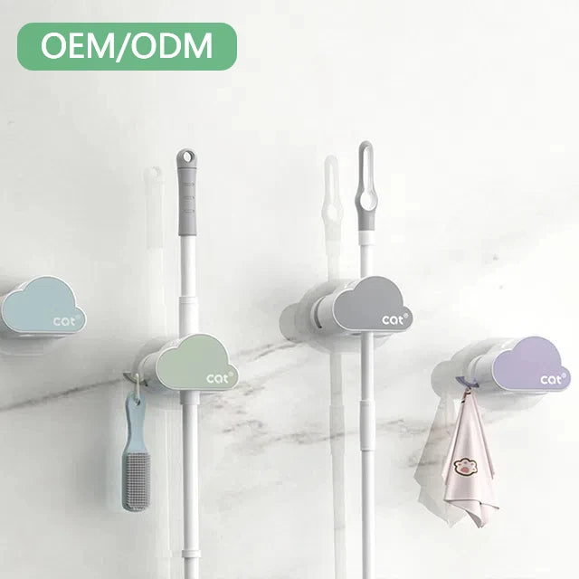 New Wall Mounted Mop Hook Rack Stand Plastic Hole-Free Design for Convenient Cleaning Tool Storage-Umbrella Brush Broom Hanger