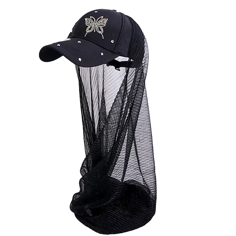 New Design Rhinestone Visor Muslim Turban With Mesh Scarf Sports Sun Hats With Scarf Muslim Scarf Hat Caps