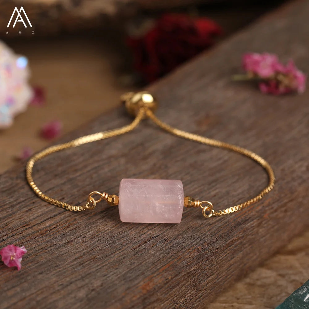 Cut Cylinder Stone Bead Hand Chain Birthday Gift  Healing Crystal Friendship Bracelets Women Jewelry