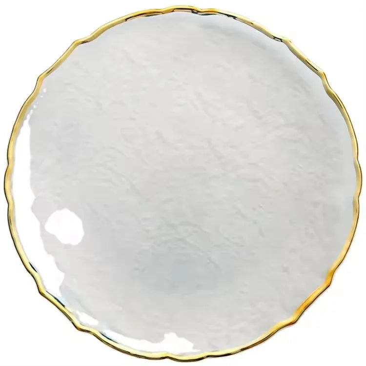Wholesale Hot Sale Irregular Silver Gold Black Rose Gold Rimmed Edge Elegant Glass Plate Chargers Charger Plates for Wedding