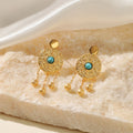 New 18K Gold Stainless Steel Natural Stone Turquoise Pearl Bead Pendant Hoop Earrings for Women Girl Travel Party Jewelry