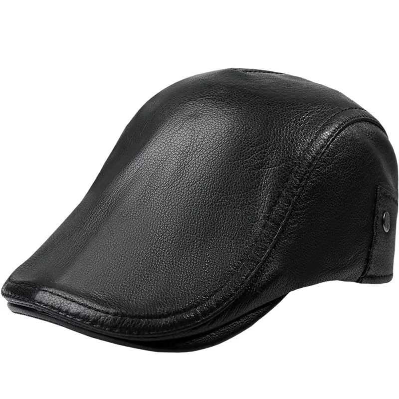 R043 Male and Female Sheepskin Genuine Leather Hats Genuine Leather Beret Hat  Youth Leather Hats