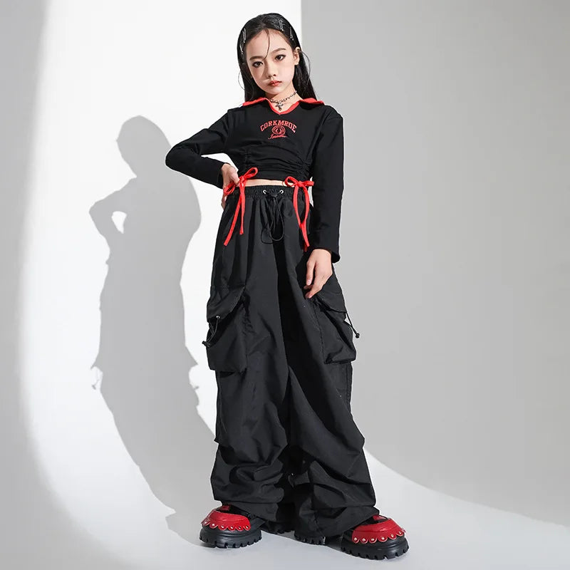 Girls Jazz Dance Dress Handsome Japanese Street Costume Set Children Hiphop Runway Stage Trend