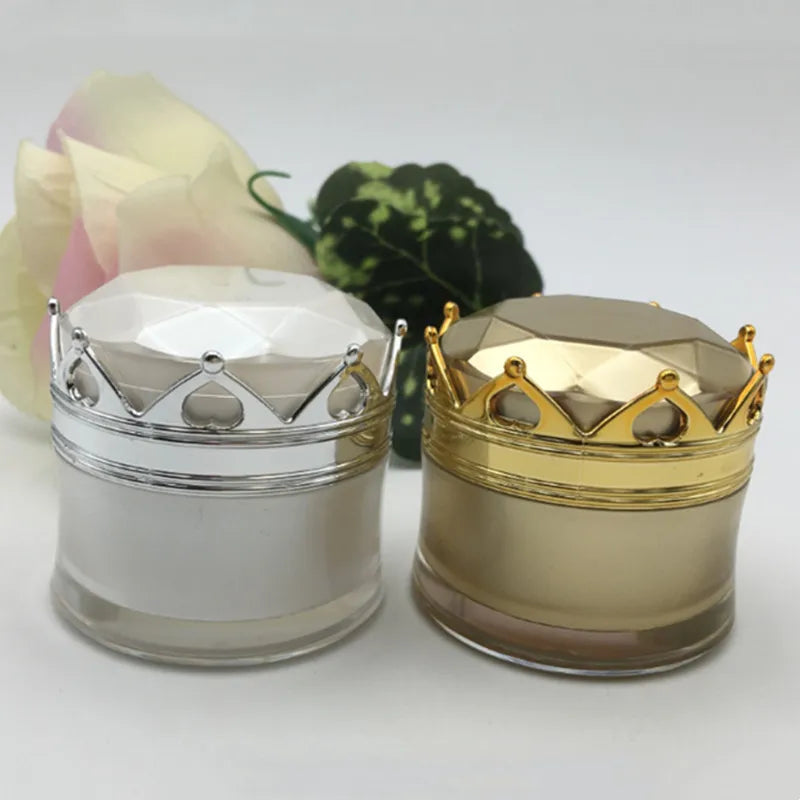 15G Empty Refillable Acrylic Cosmetic Jars With Crown Cover and White Plastic Inner for Cream Lotion Eye Shadow Powder Lip Balm