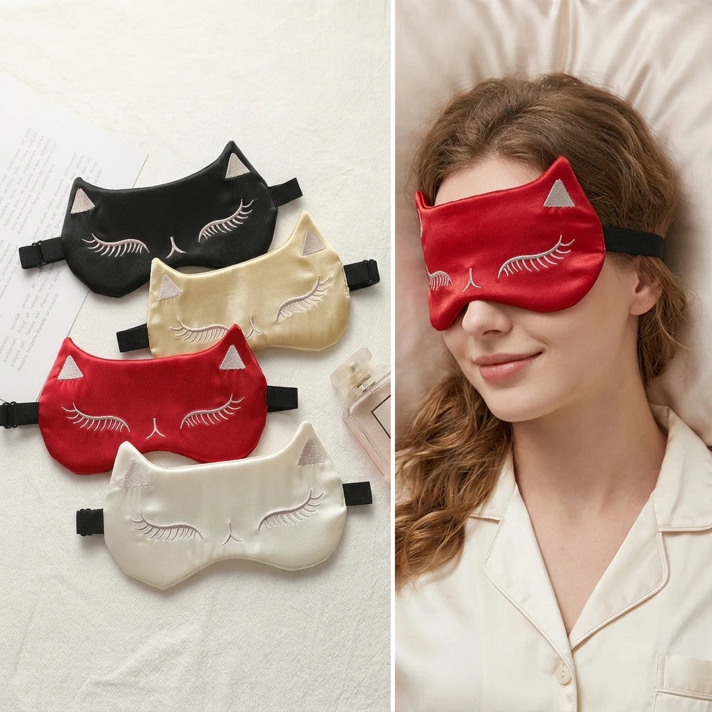Custom Satin Silk Eye Mask with Elastic Adjustable Strap Shading Light Lightweight for Sleeping for All Skin Types