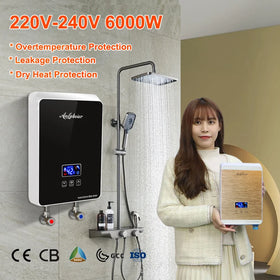 6kW 220V 110V OEM ODM Touch Control Wall Mounted IPX4 Fast Heating Hot Instant Electric Bathroom Water Heater Tankless