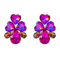 Hot Sale Rose Red Crystal Geometric Drop Earrings Colorful Rhinestone Geometric Love Heart Stud Earrings Women Jewelry