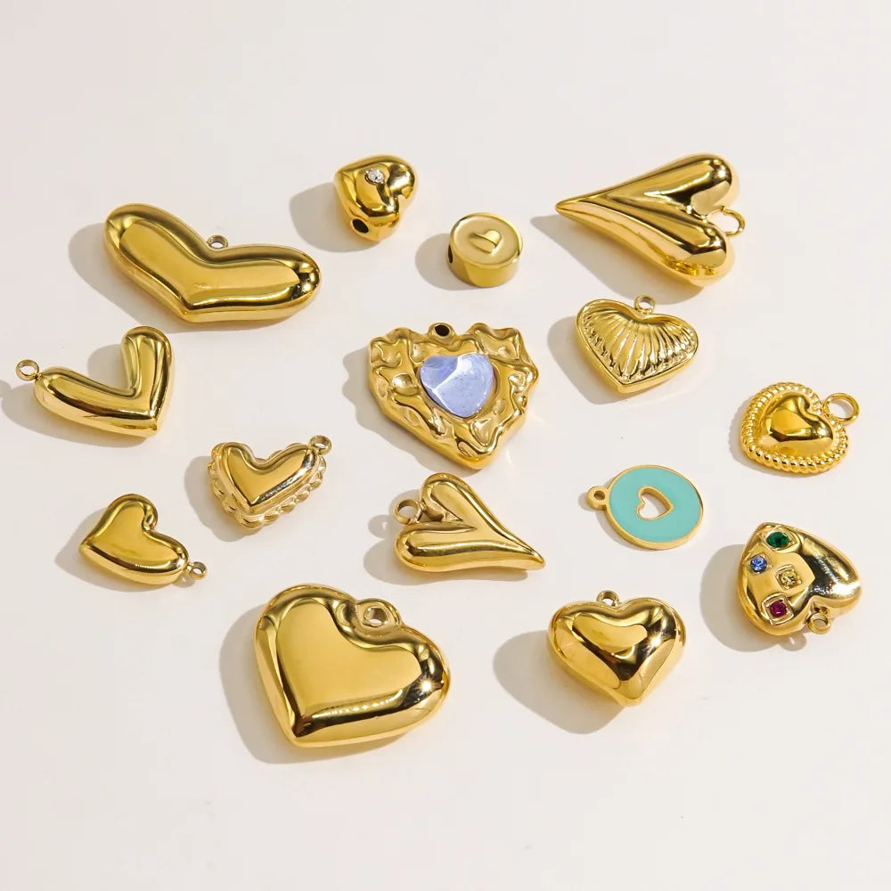Wholesale DIY Accessories 14K PVD Pendant Stainless Steel Gold Plated Heart Charms Pendant for Jewelry Making