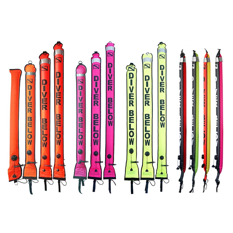 Custom Logo 150*15cm Safety Nylon Signal SMB Dive Inflatable Scuba Diving Surface Marker Buoy for Snorkeling Surfing