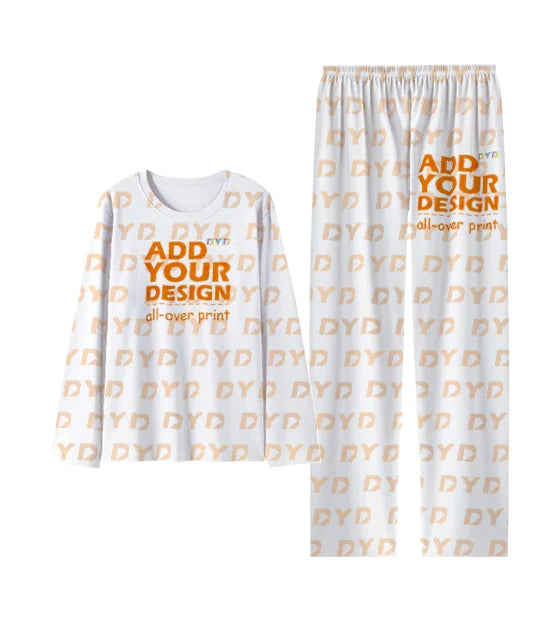 Long Style Women's Home Wear Pajamas Suit Digital Print Nightgown 100% Polyester Round Neck Elastic Waist Lounge Pyjama Set