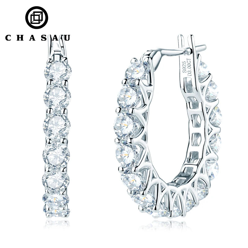 Luxury Hoops Sparking Full 3mm Moissanite Earrings Solid Silver 925 for Women Huggie Wedding Engagement Jewelry Gifts
