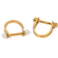 INS Trendy Stainless Steel 18K PVD Gold Plated Jewelry Waterproof U-shaped Pearl Bead Niche Statement Finger Rings for Women