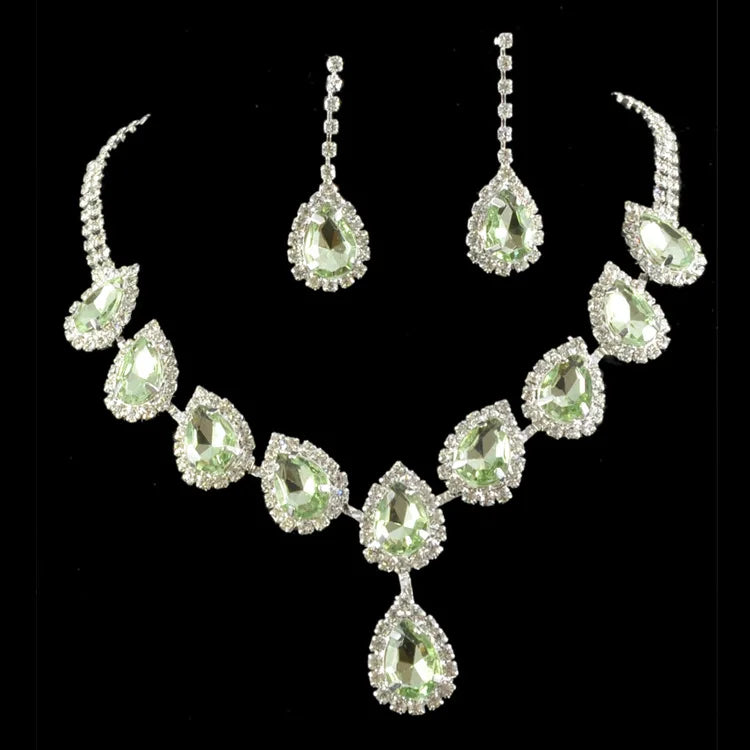 GT Bridal Cubic Zircon Necklace Rhinestones Pendant Earrings Set  for Women