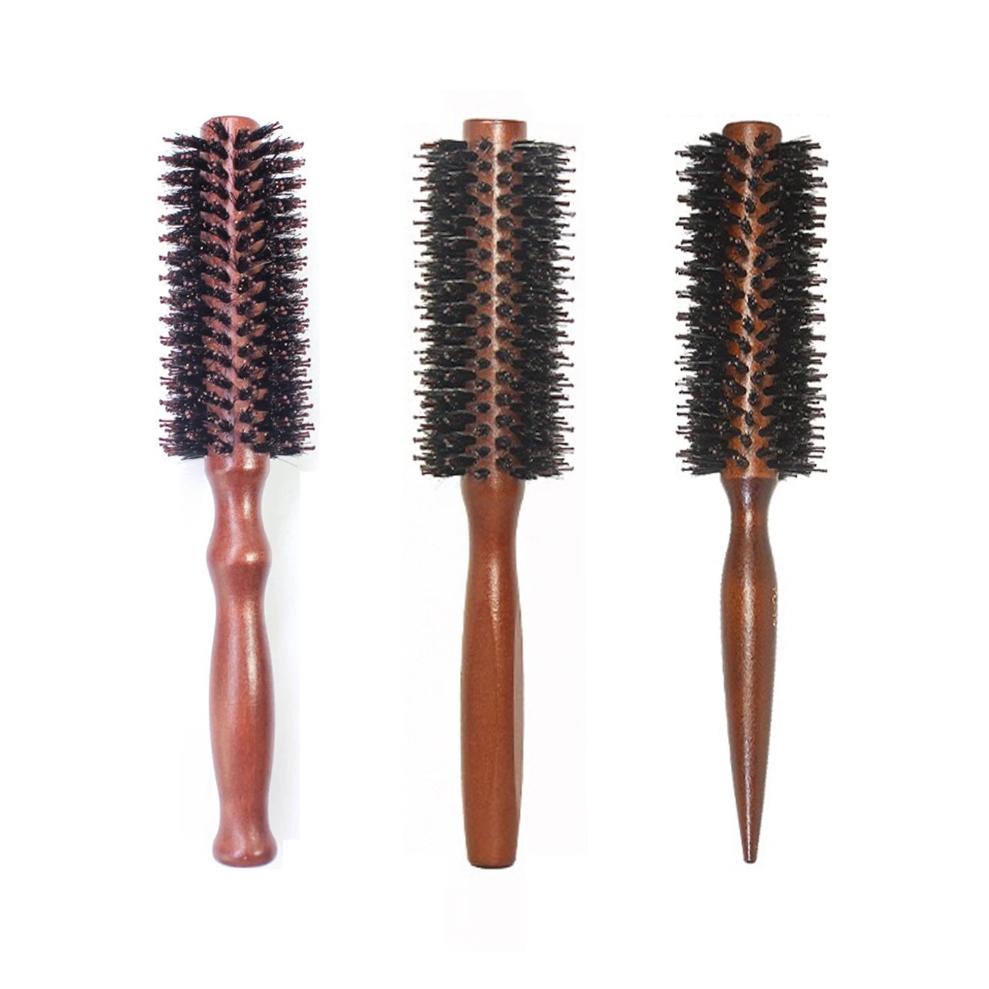 Natural Round Boar Bristle Comb with Grass Wooden Paddle Handle Nylon Pin Roller Hair Brush for Women Men Blow Dry Wet Massager