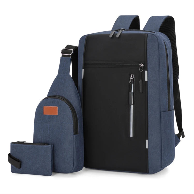 2026 School Blue Anti-Theft Laptop Backpack Waterproof Travel Business USB Charging Port Oxford Polyester Lining Zipper Closure