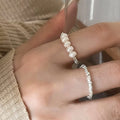 Dainty Sterling Silver Chip Disc Stretch Ring Freshwater Pearl Square Cube Chip Beaded  Rings for Women