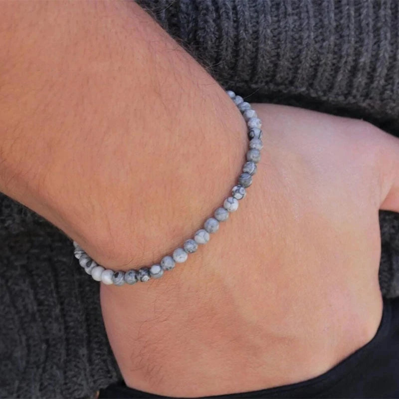 4mm Energy Natural Stone Beaded Bracelet Elastic Bracelet Men and Women Crystal Agate Turquoise