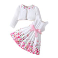 Cute Girl's Two-Piece Casual Outfit Long Sleeve Cardigan Top with Floral Graphic Sundress for Daily & Summer Holidays