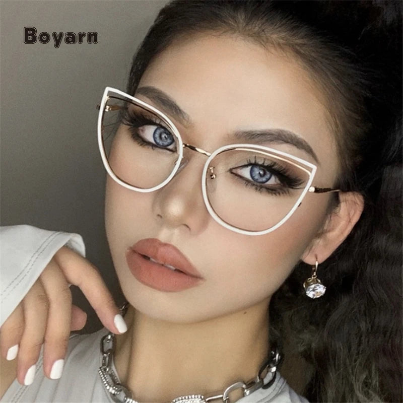 Boyarn Cheap Clear Cat Eye Metal Glasses Frame Eyeglasses  New Fashion Retro Myopia Optical Glasses Frame