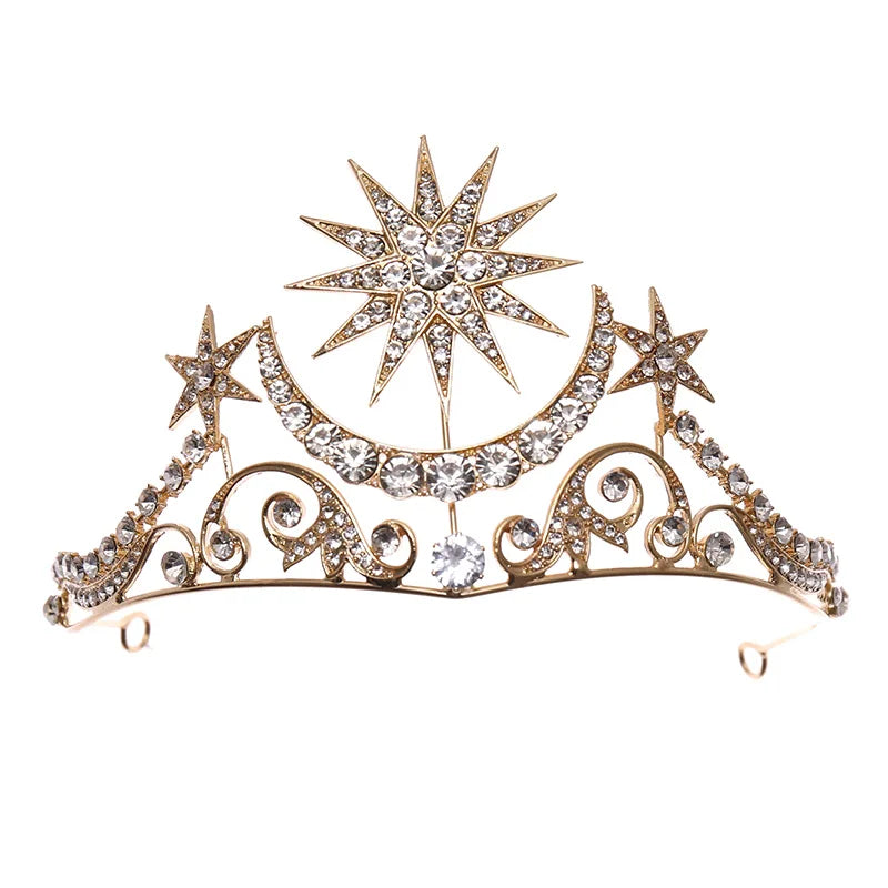 New Wholesale Rhinestone Sun Star Moon Crystal Crown V Shape Tiara for Women